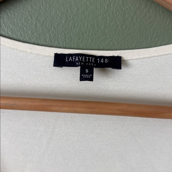 Lafayette 148 New York Cotton Square Neck Tee Beige Butter Yellow Top Sz S - Picture 5 of 7